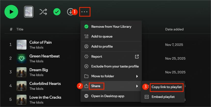 analyze spotify playlist copy link