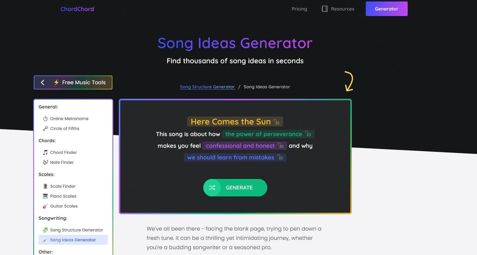 chordchord song ideas generator