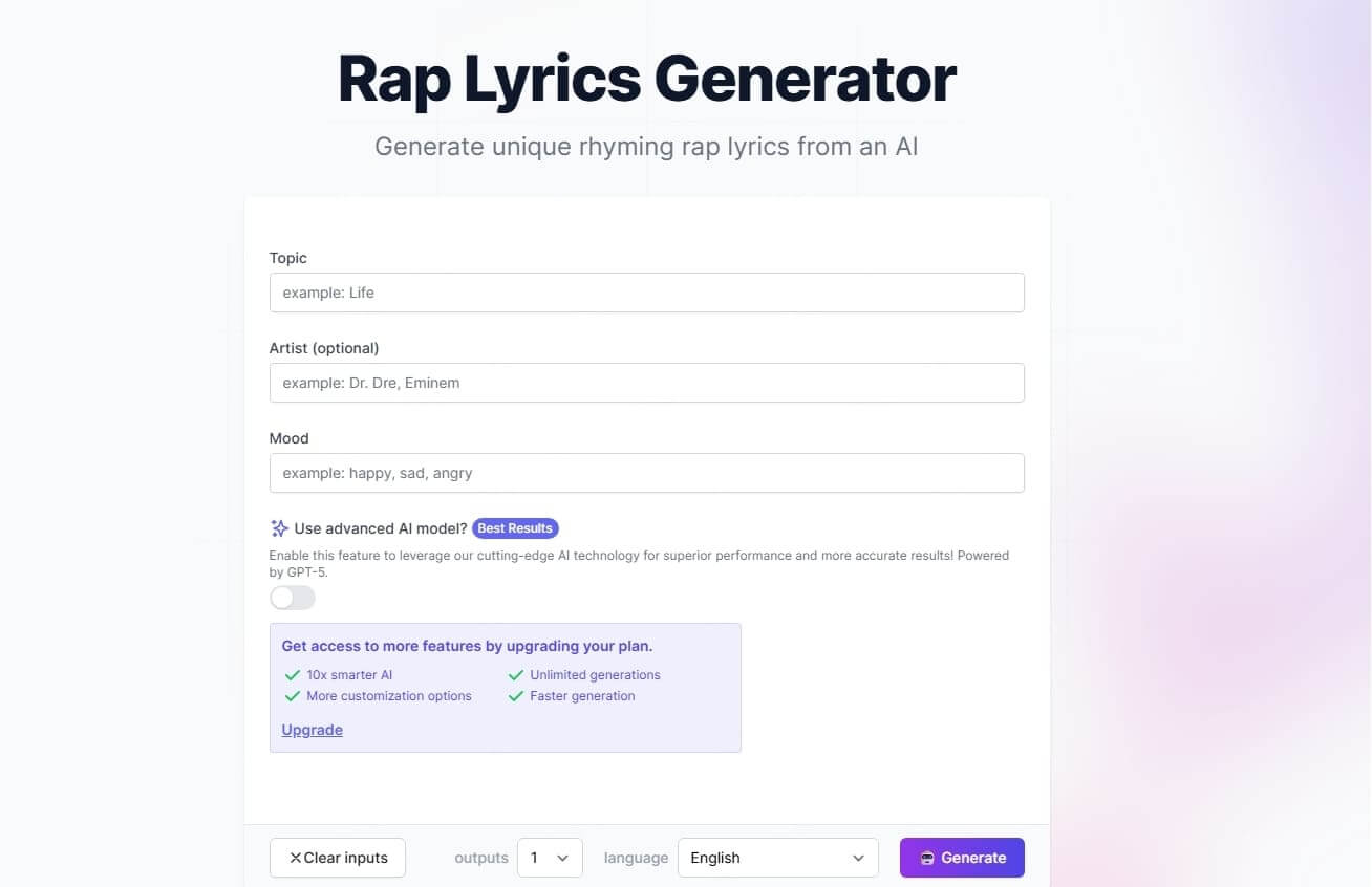 easy peasy ai rap lyrics generator