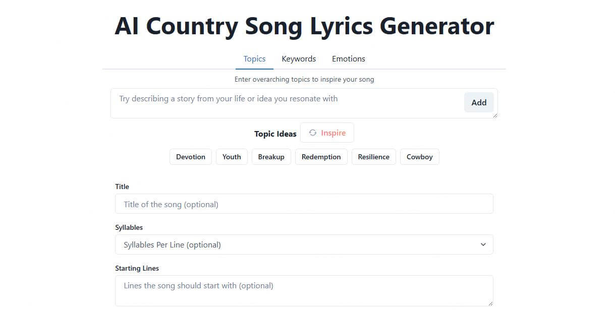 freshbots ai country song lyric generator