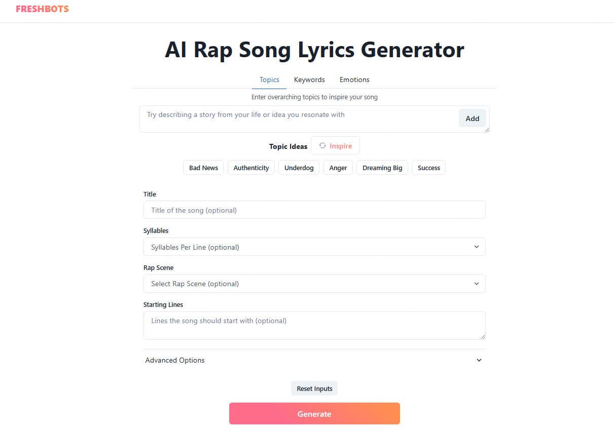 freshbots ai rap lyrics generator