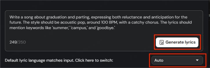 generate lyrics input description