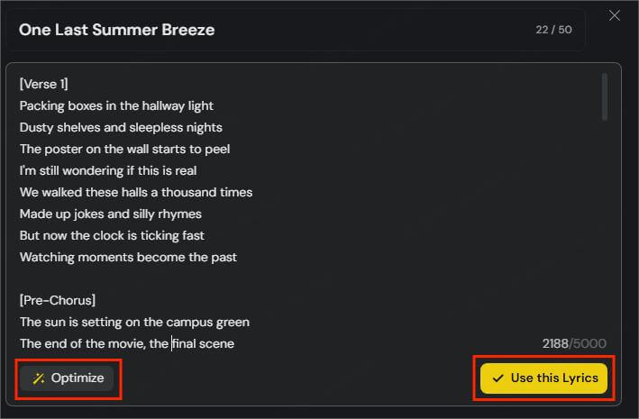 generate lyrics optimize and use