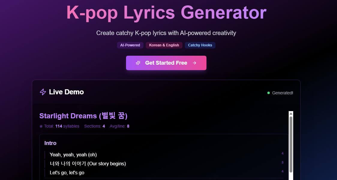 lyricgeneration ai kpop lyrics generator