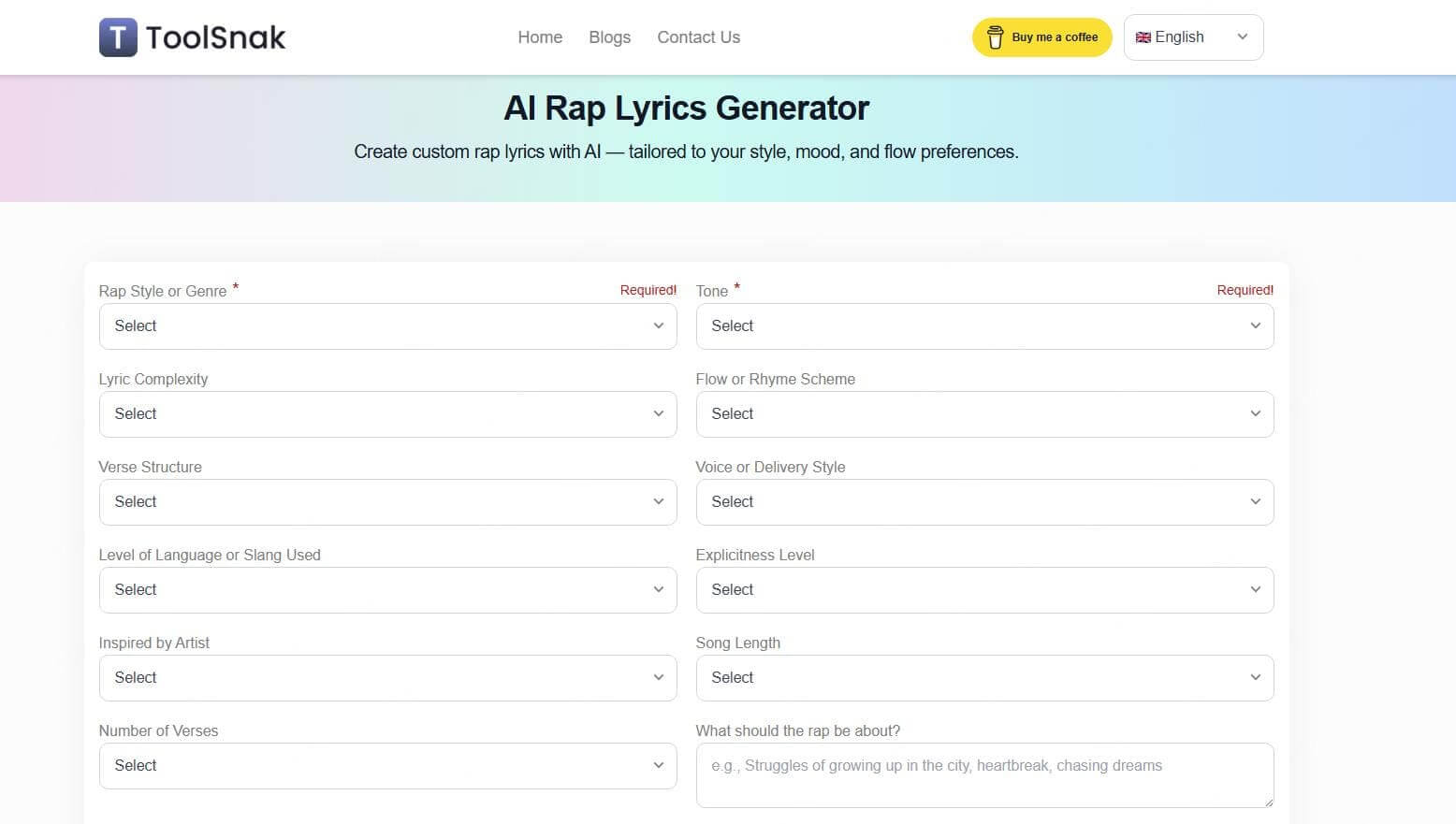 toolsnak ai rap lyrics generator