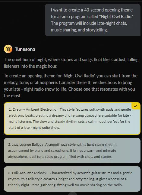 tunesona ai jingle generator choose theme