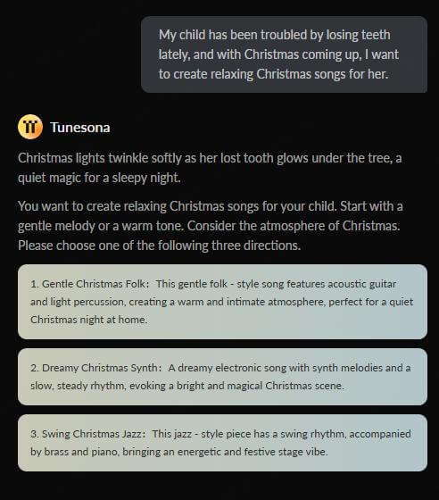 tunesona christmas song generator input thought