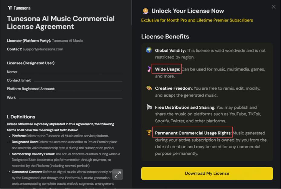 tunesona commercial license