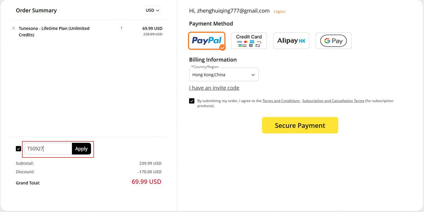tunesona coupon code apply