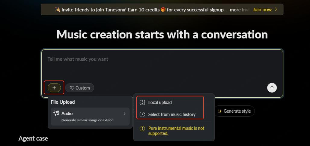 tunesona extend music upload file