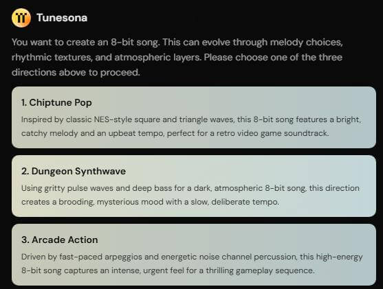 tunesona make 8 bit music choose direction