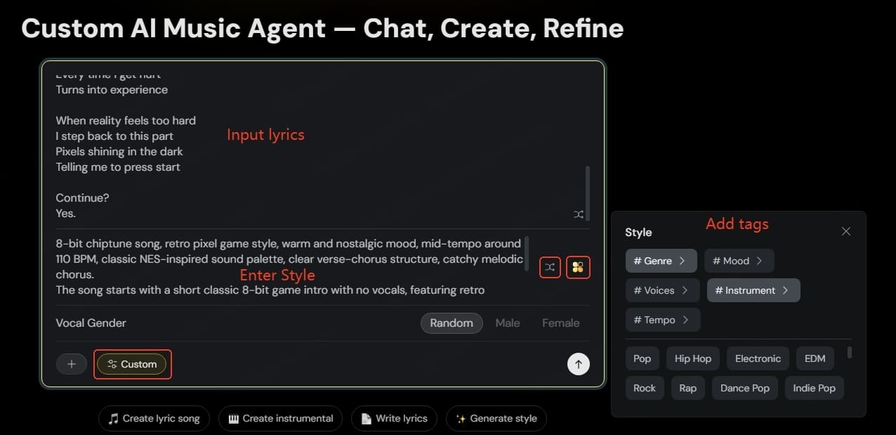 tunesona make 8 bit music custom mode