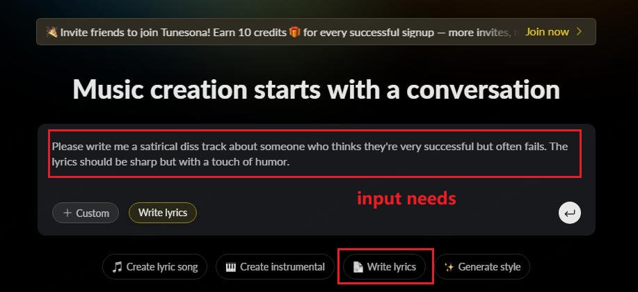 tunesona make diss track input needs