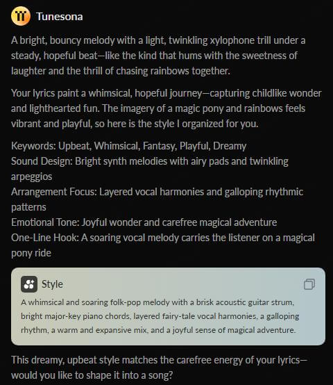 tunesona make melody check direction
