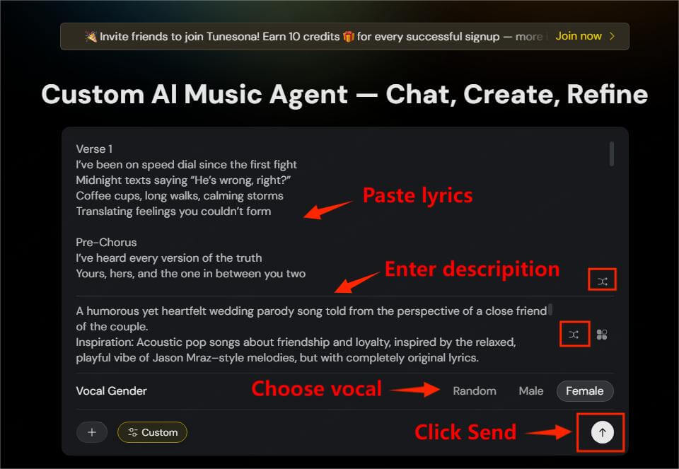 tunesona make parody song custom mode