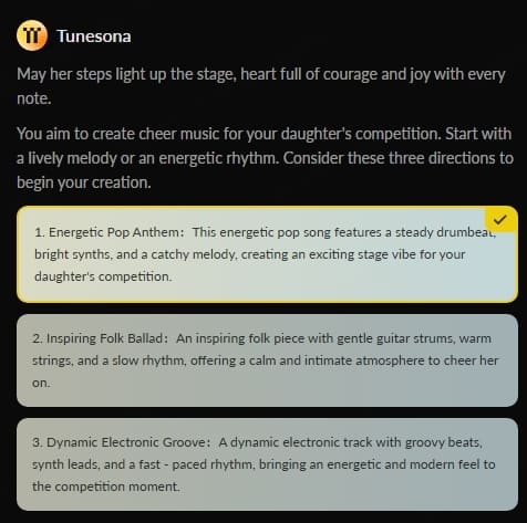 tunesona song idea generator choose style