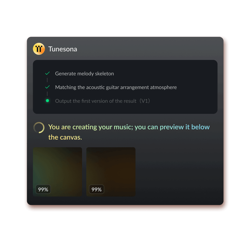 Real-time AI music generation progress panel